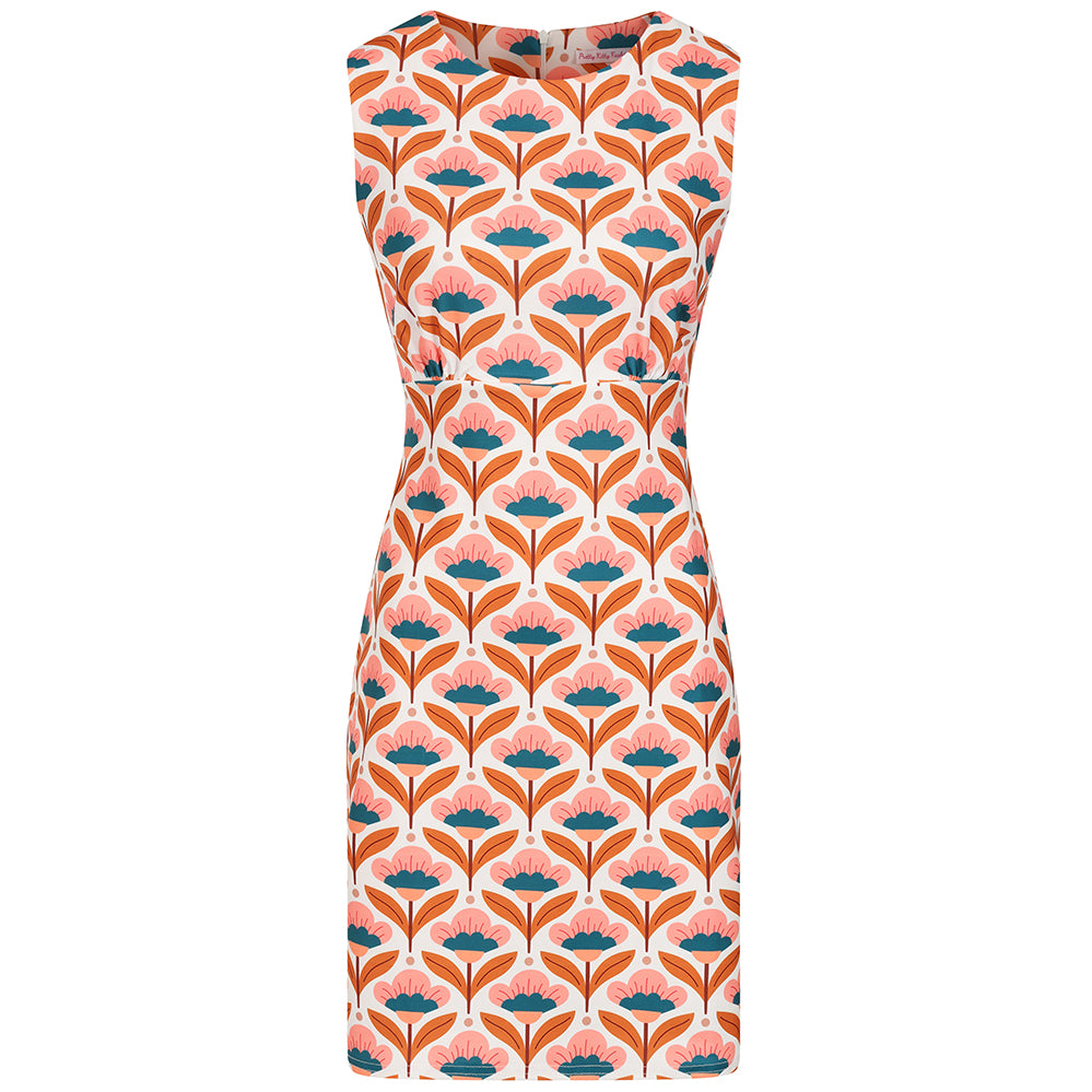 1960s Retro Vintage Geo Floral Pink, Orange And White Sleeveless Shift –  Pretty Kitty Fashion