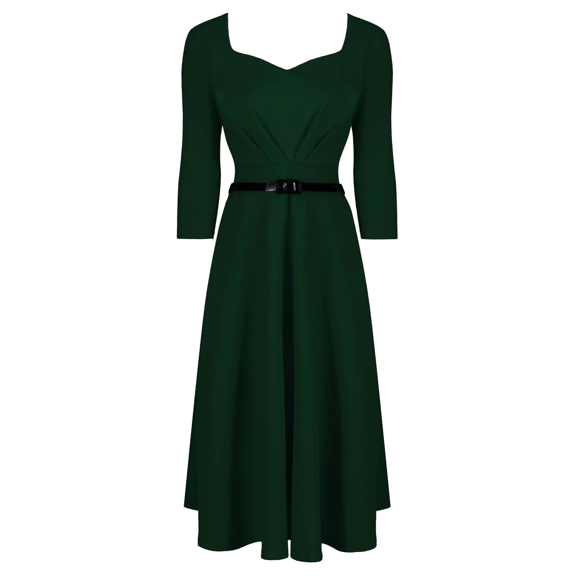 Forest Green 3/4 Sleeve Belted 50s Swing Dress Pretty Kitty Fashion Forest Green 3/4 Sleeve Belted 50s Swing Dress Pretty Kitty Fashion