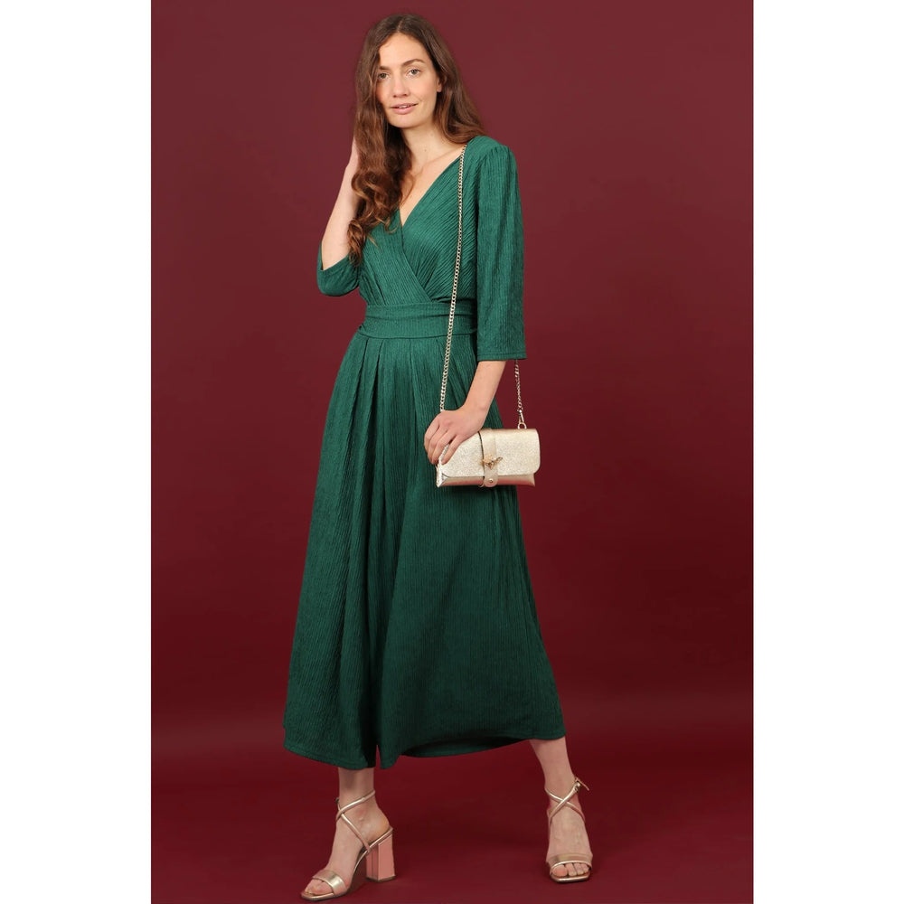 Textured Green Plain Culotte Jumpsuit