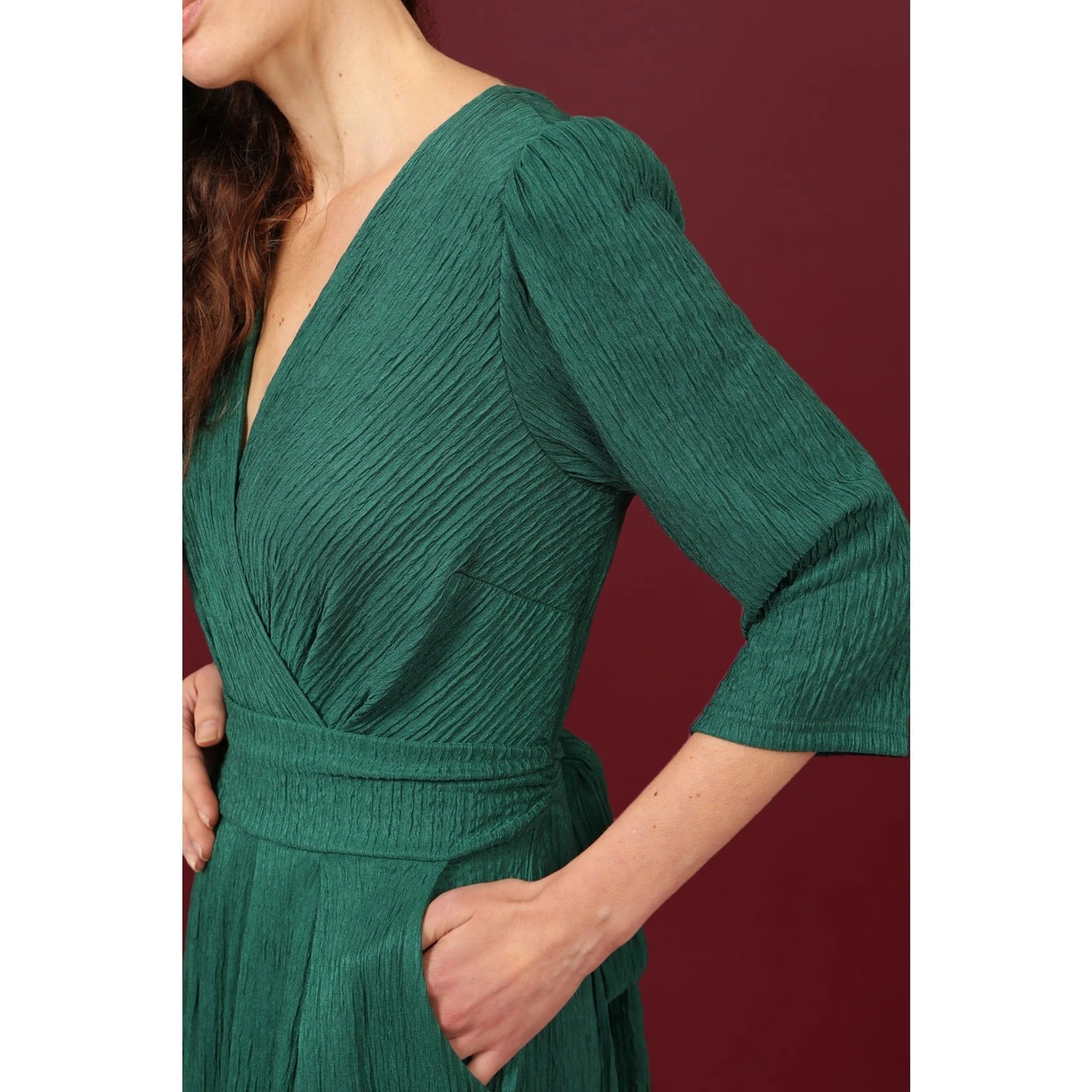 Textured Green Plain Culotte Jumpsuit