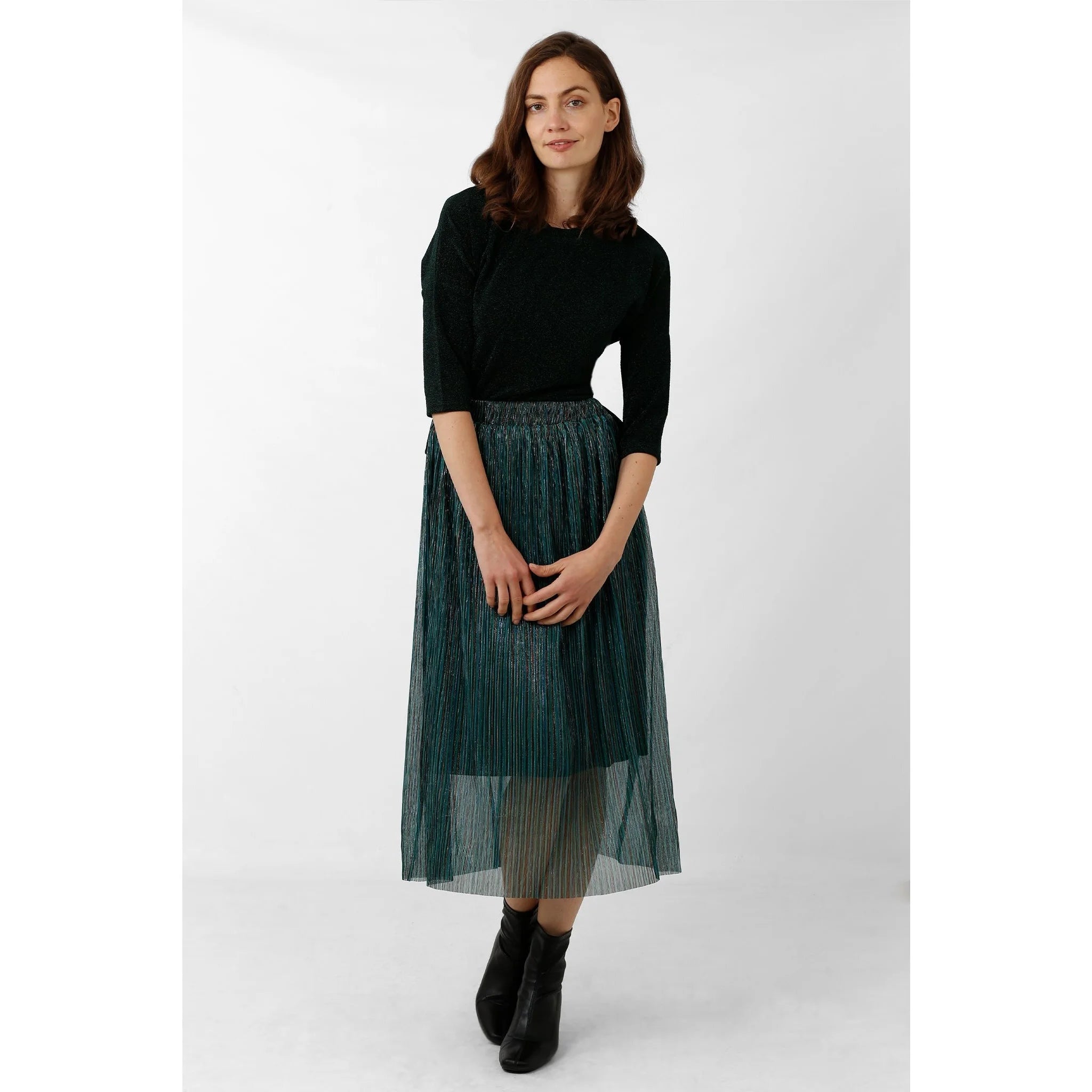 Dark green metallic pleated skirt outlet