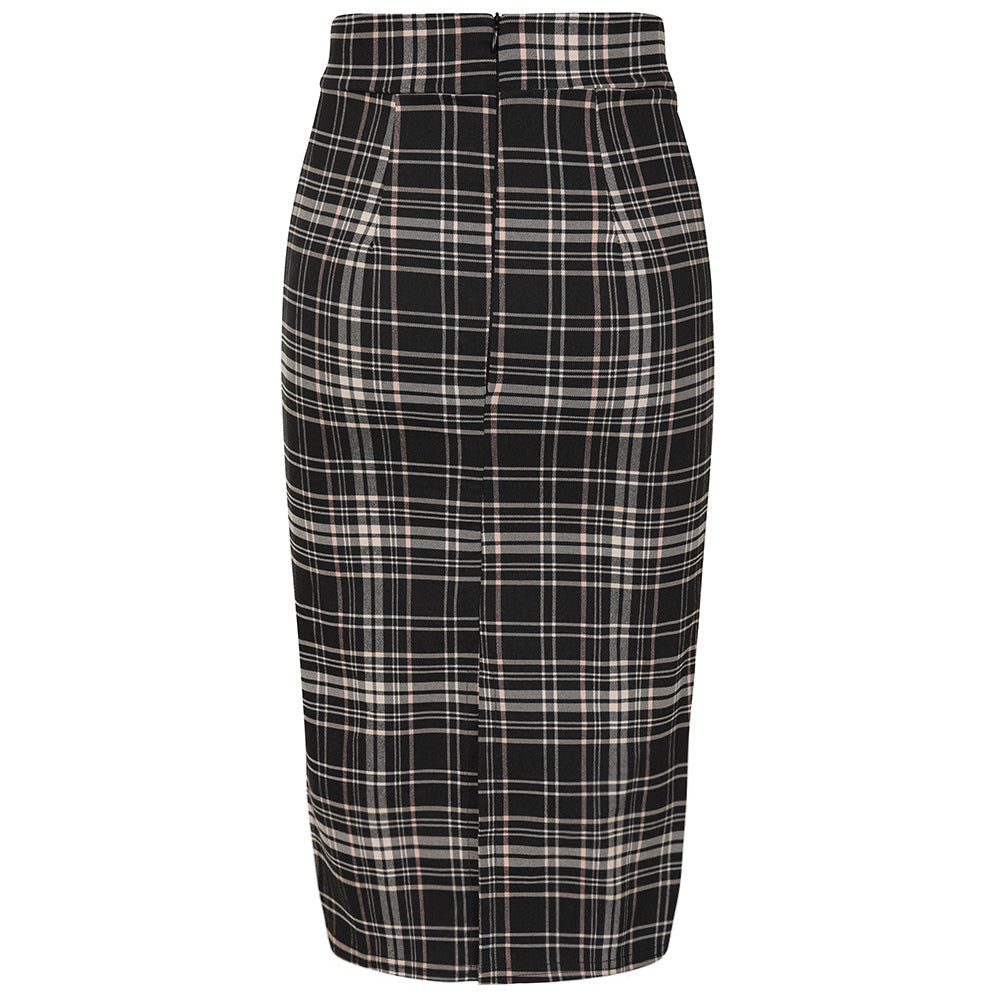 Black & Grey Checked Office Pencil Skirt