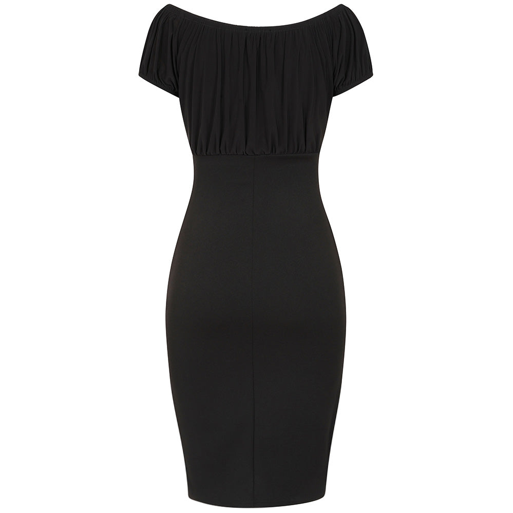 Black Off Shoulder Elasticated Top Wiggle Pencil Dress