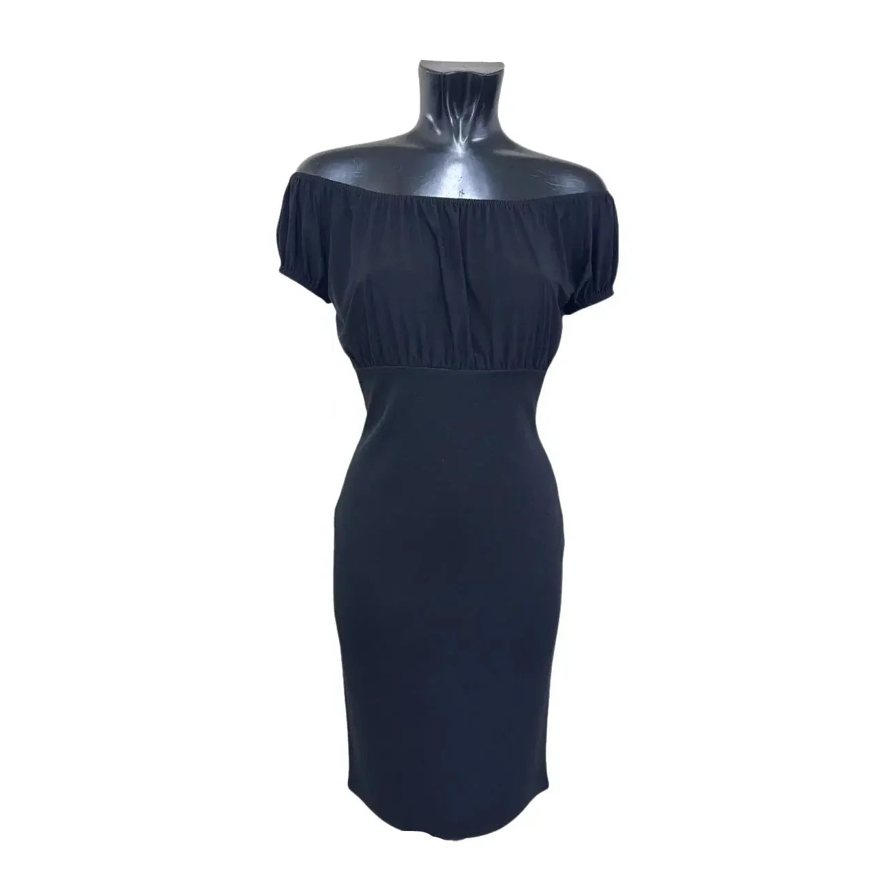 Black Off Shoulder Elasticated Top Wiggle Pencil Dress