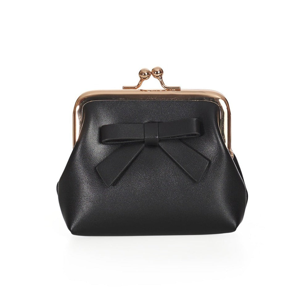 Black Coin Purse with Bow Detail and Gold Ball Clasp