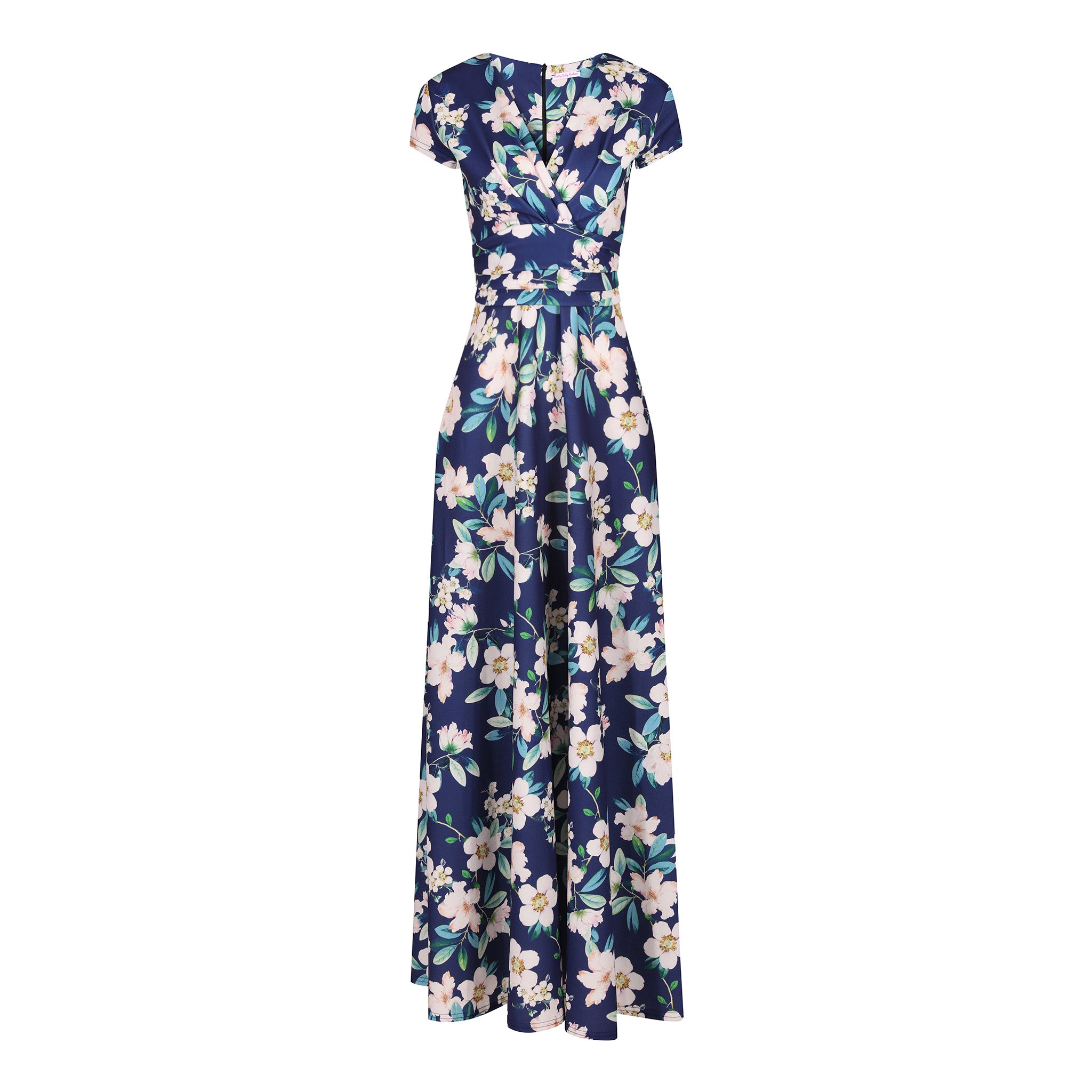 Navy Floral Print Cap Sleeve Wrapover Maxi Dress