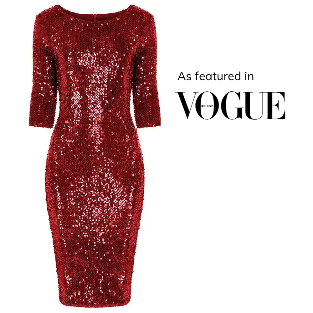 Red Velour 3 4 Sleeve Sequin Wiggle Dress Pretty Kitty Fashion