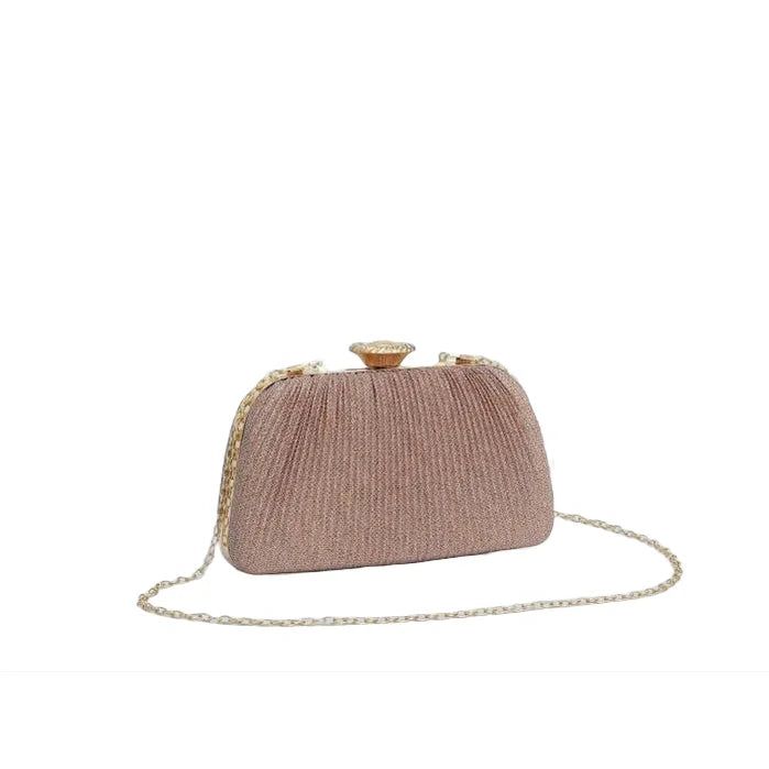 Rose Gold Shimmering Evening Clutch Bag With Large Clasp Pretty