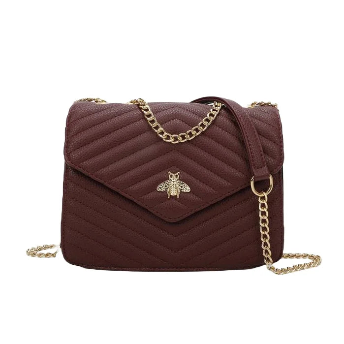 Burgundy Shoulder Bag With Gold Bee Detail Pretty Kitty Fashion