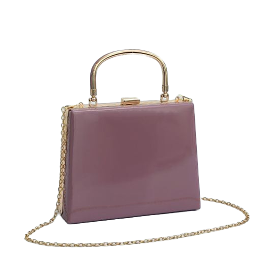 Lilac Patent Handbag With Gold Clasp and Chain Detail Shoulder Strap