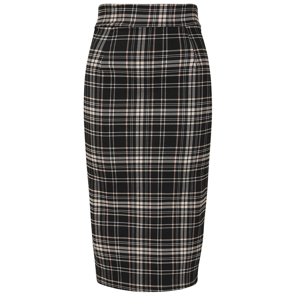 Black & Grey Checked Office Pencil Skirt