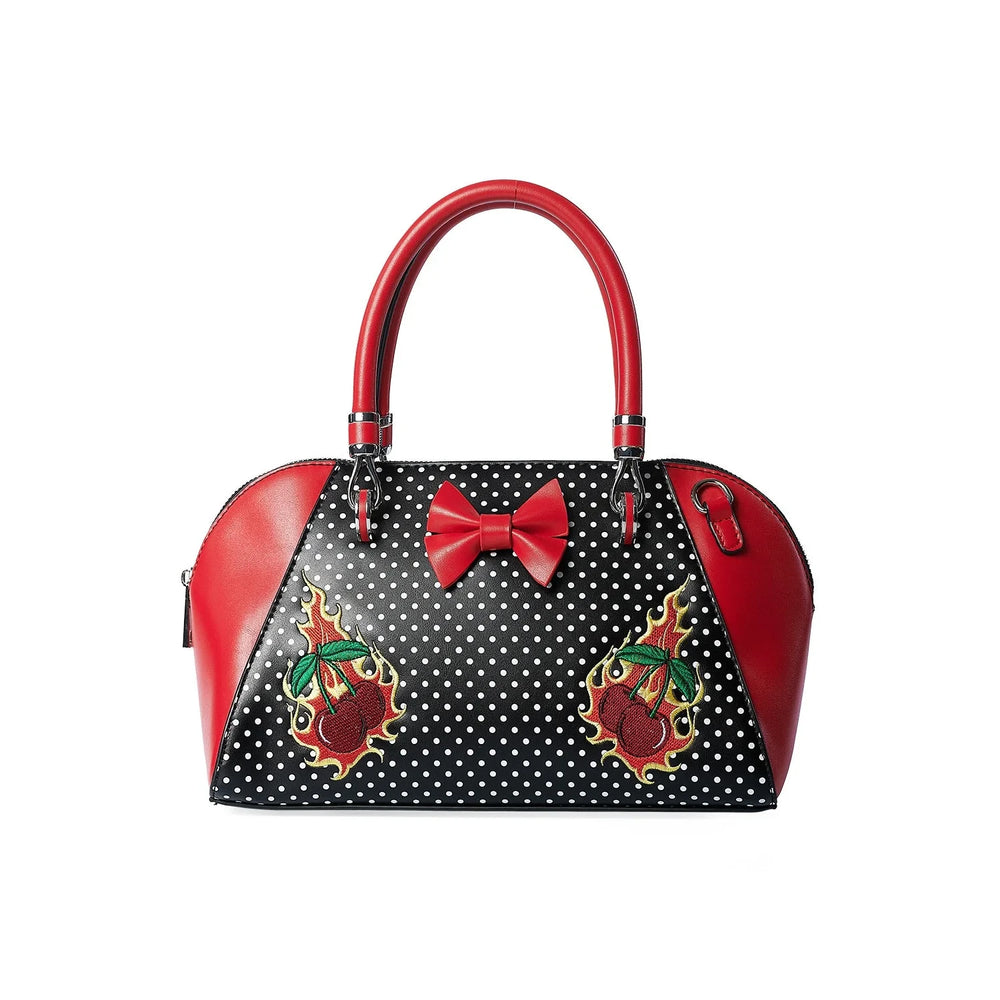 Firey Cherry Motif Red and Black Handbag