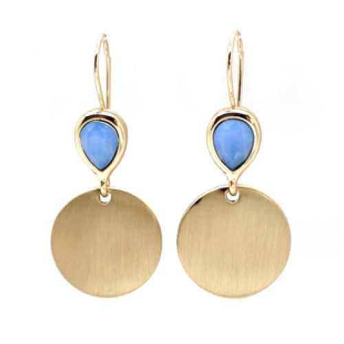 Gold And Blue Brushed Metal Drop Earrings