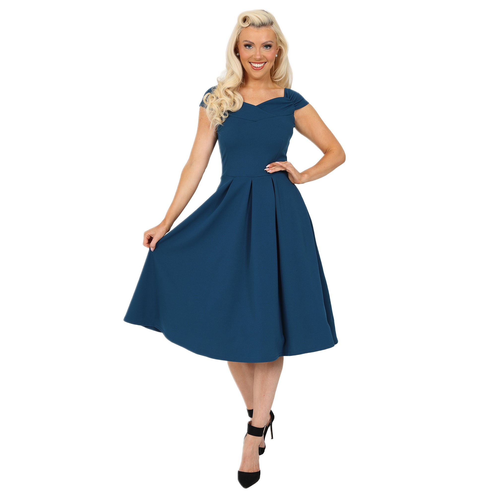 Magenta Amaranth Crossover Bardot 50s Swing Dress