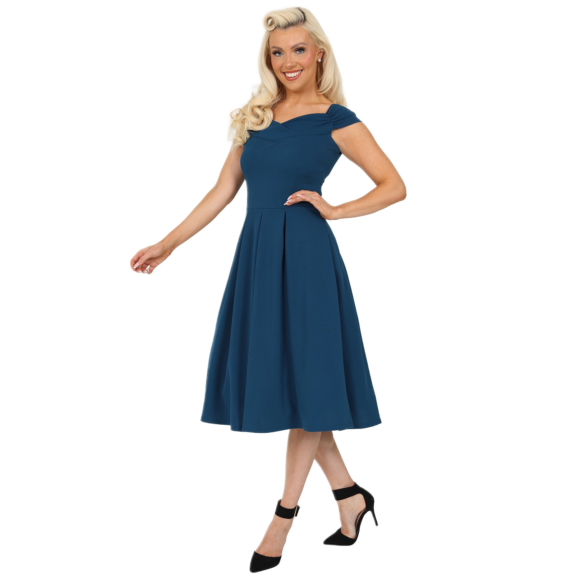 Magenta Amaranth Crossover Bardot 50s Swing Dress
