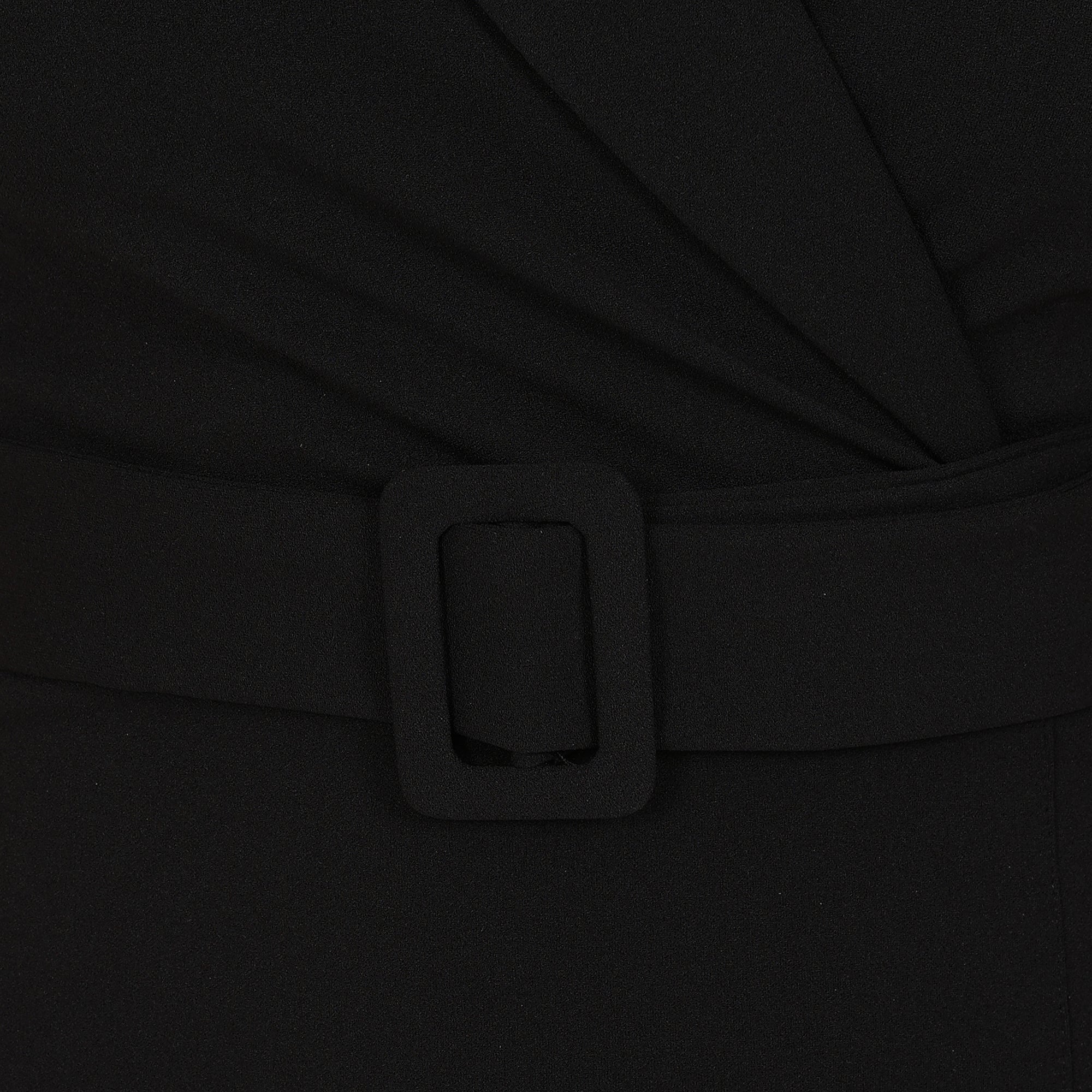 Black Belted Half Sleeve Collared Wiggle Office Dress