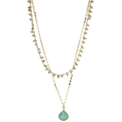 Double Layered Green Stone and Delicate Gold Style Necklace