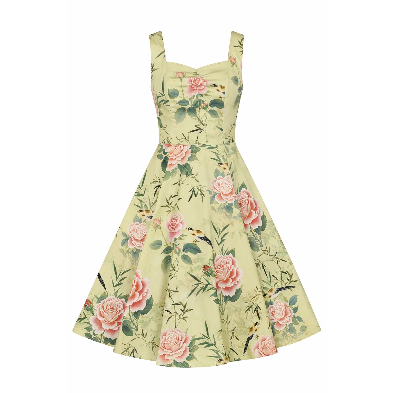 Coral Rose & Green Print Strappy Summer 1950s Swing Dress Pretty Kitty Fashion Coral Rose & Green Print Strappy Summer 1950s Swing Dress Pretty Kitty Fashion