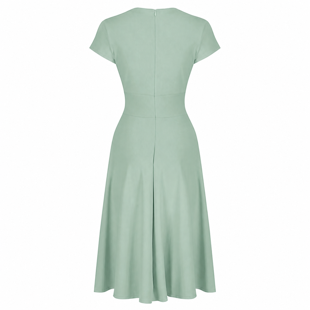 Sage Green A Line Vintage Capped Sleeve Tea Dress