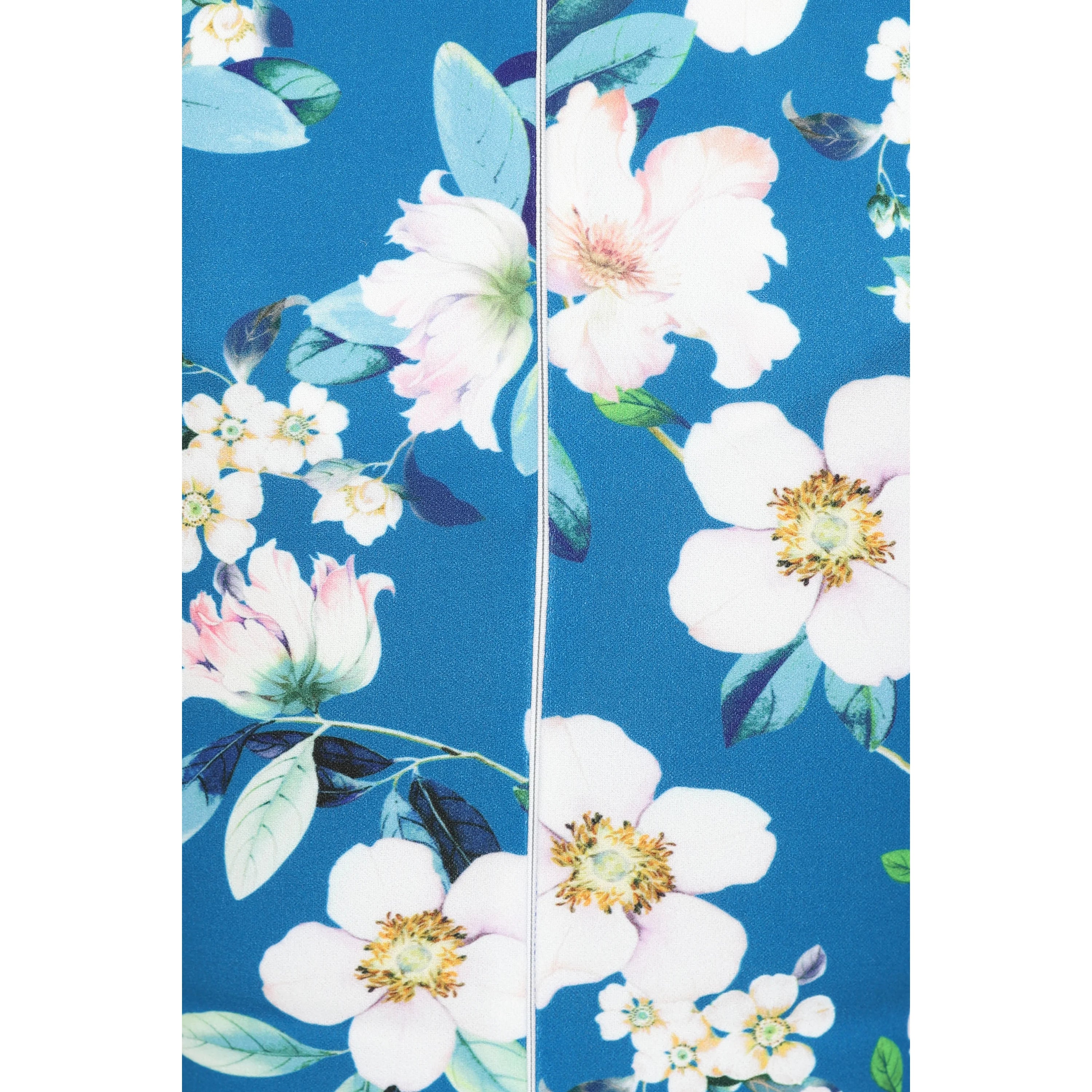 Teal Floral Print 40s 3/4 Sleeve Wiggle Wrap Dress