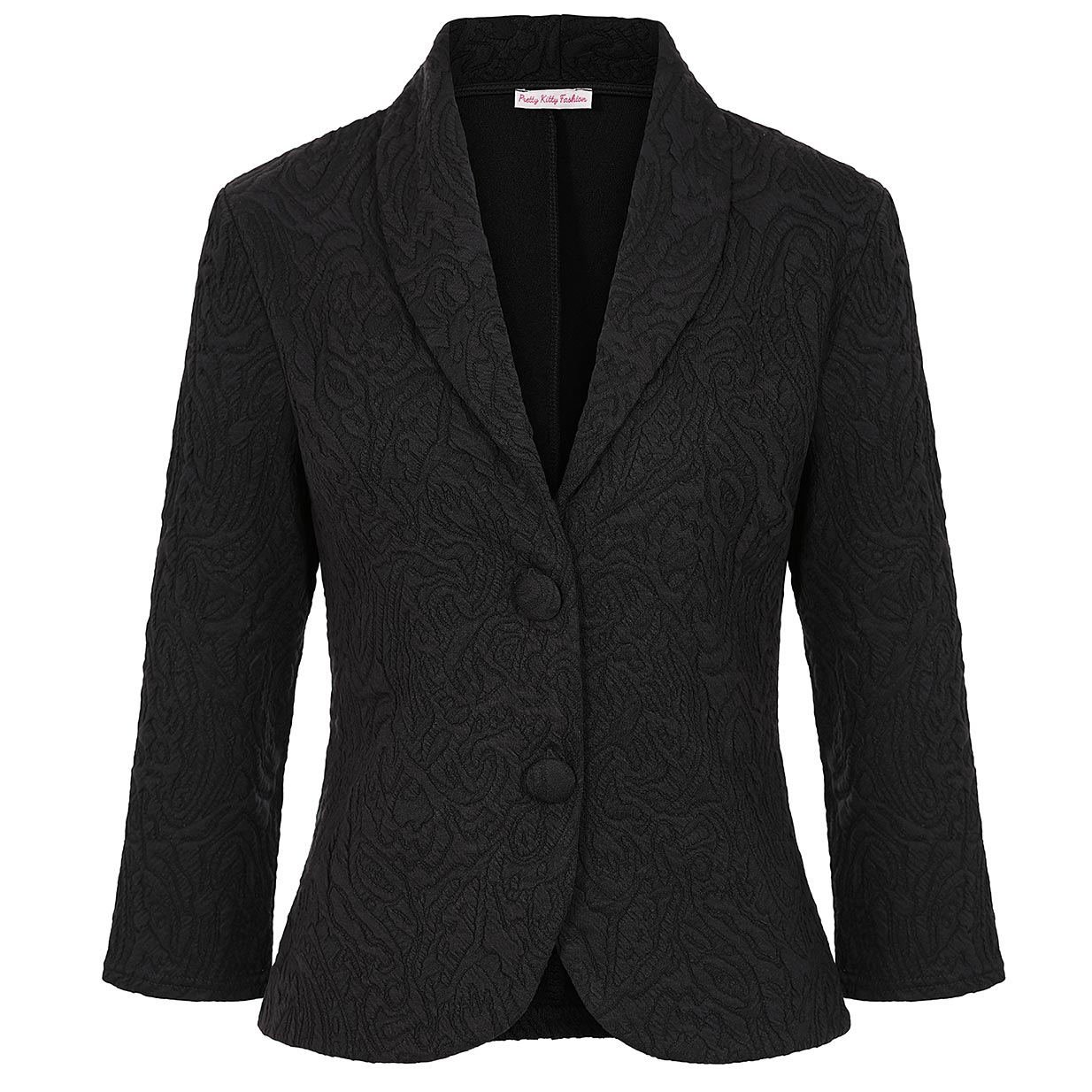 Black 3/4 Sleeve Jacquard Button Front Jacket Blazer – Pretty