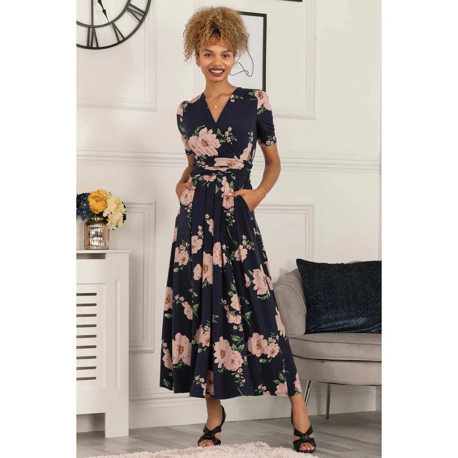 Angel Sleeve Wrap Tie Front Maxi Dress, Black Floral – Jolie Moi Retail