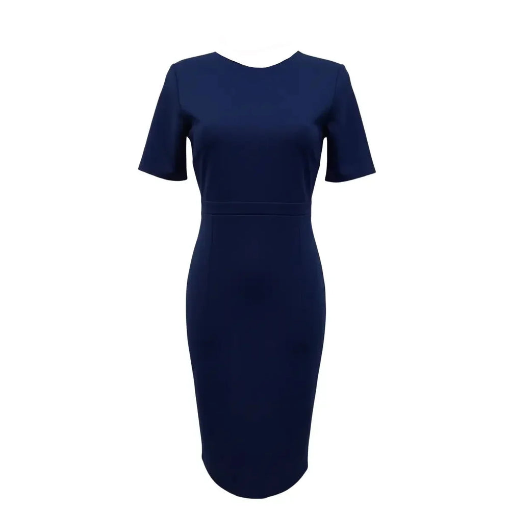 Navy Blue 1/2 Sleeve Round Neck Bodycon Wiggle Dress - LENGTH AND SLEEVE - Pretty Kitty Fashion