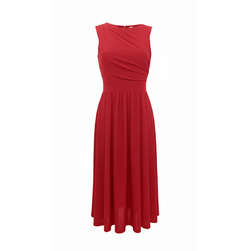 Red Sleeveless High Neck Ruched Cocktail Party Dress