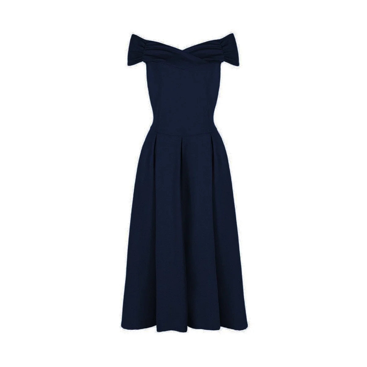 Navy Blue Crossover Vintage Bardot 50s Swing Dress - Pretty Kitty Fashion