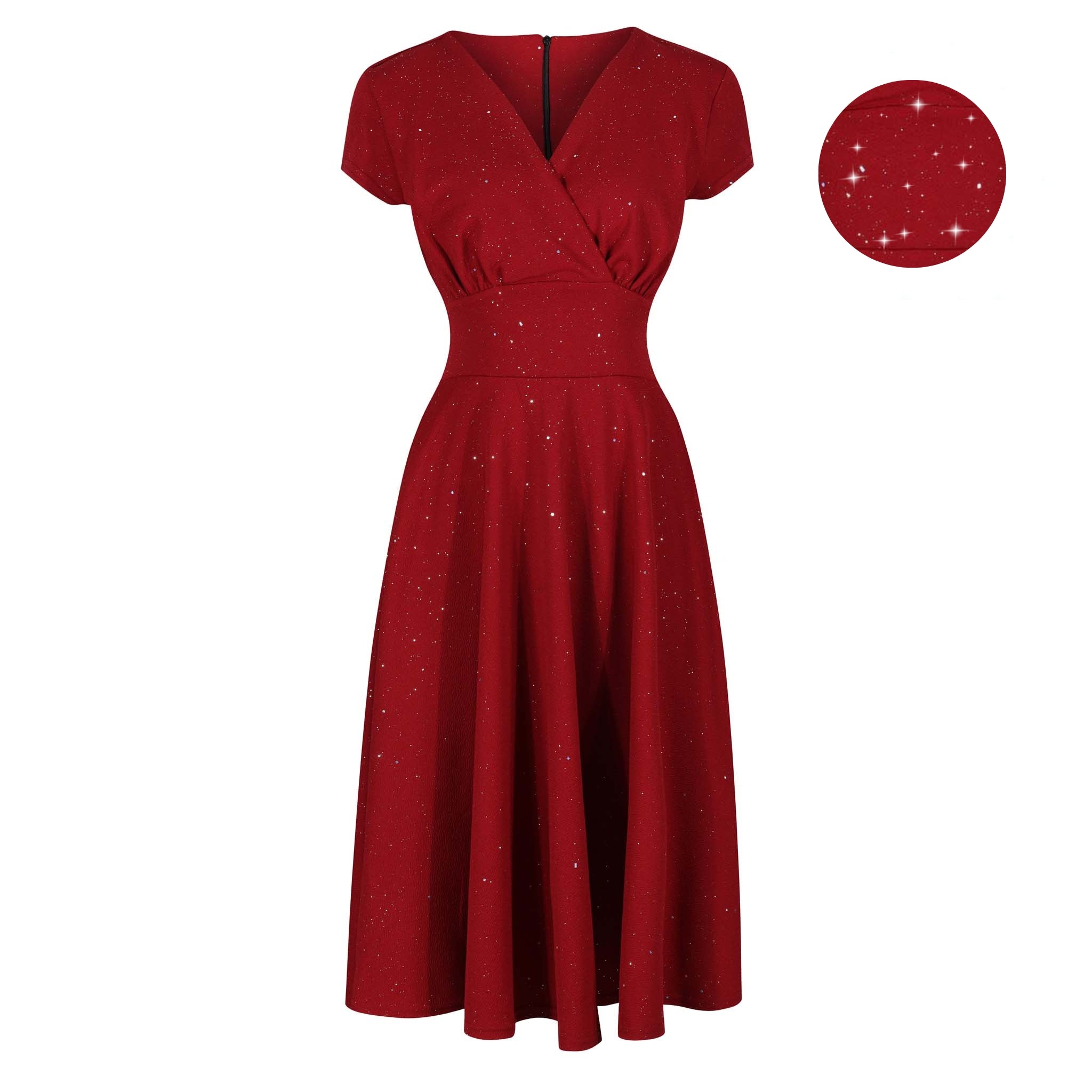 Wine Red & Sparkly Glitter A Line Crossover Top Capped Sleeve Tea Swin Pretty Kitty Fashion Wine Red & Sparkly Glitter A Line Crossover Top Capped Sleeve Tea Swin Pretty Kitty Fashion