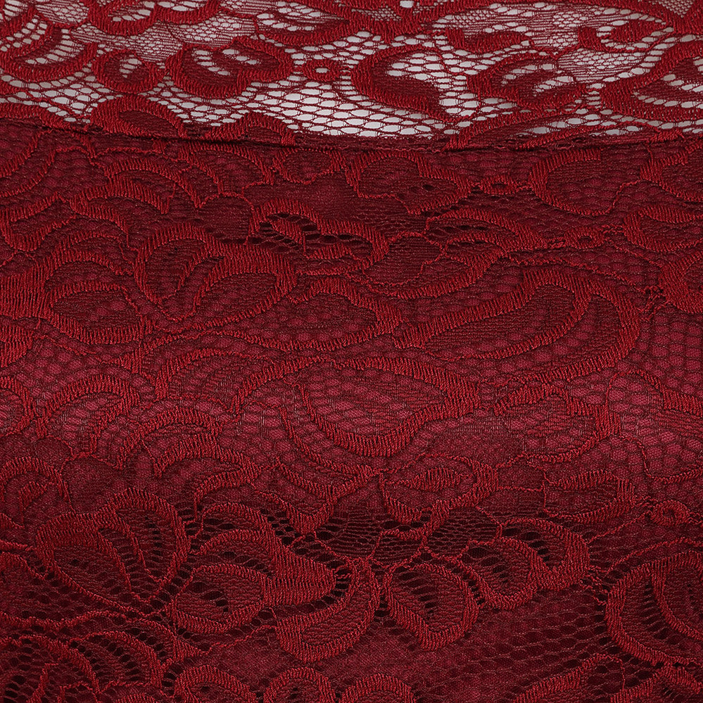 Burgundy Wine Lace 3/4 Sleeve Vintage Bardot Bodycon Wiggle Dress