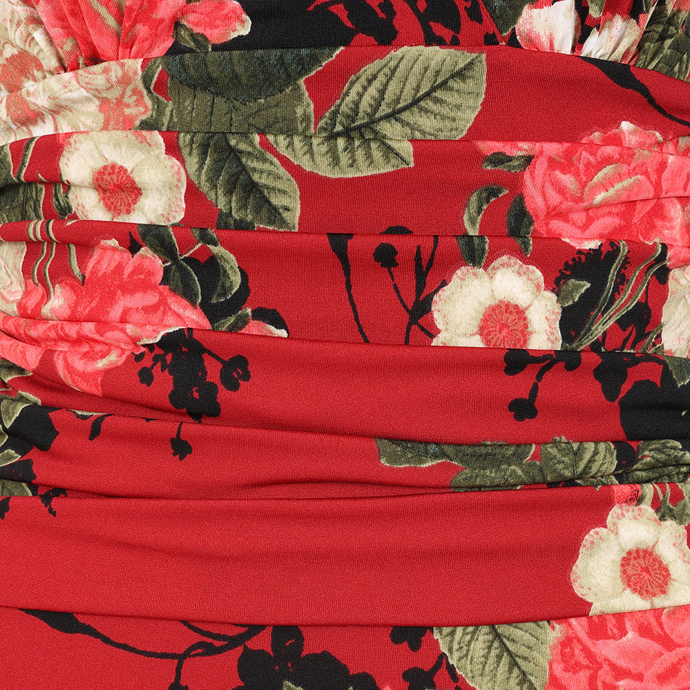 Wine Red Floral Print Slinky Summer Maxi Dress