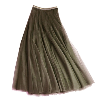 Olive Green Tulle Layered Skirt