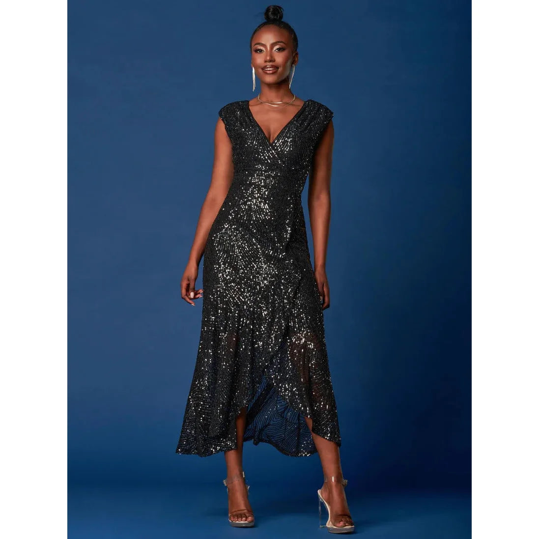 Blue and top black sequin dress