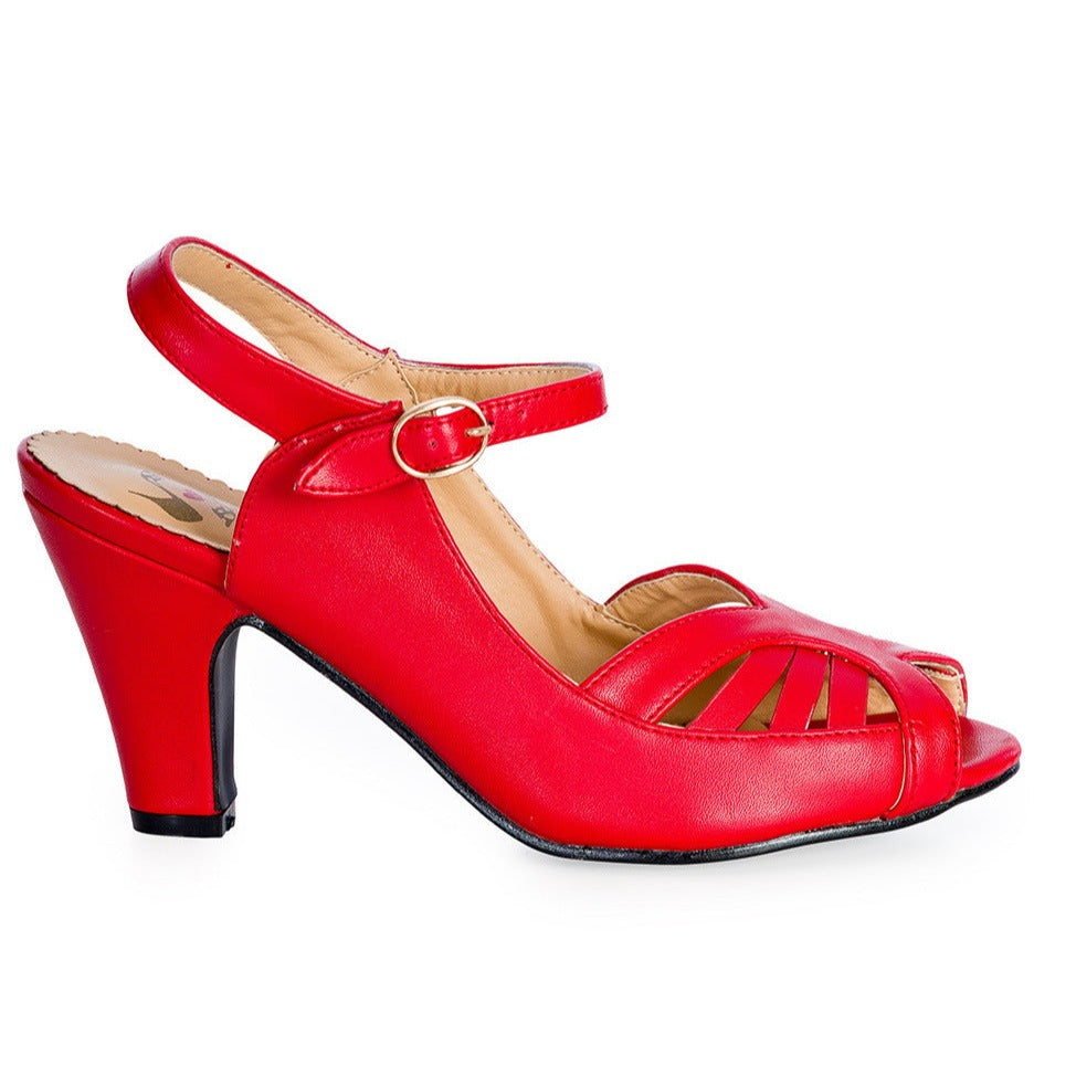 Red 1940s Ankle Strap Peep Toe Heels