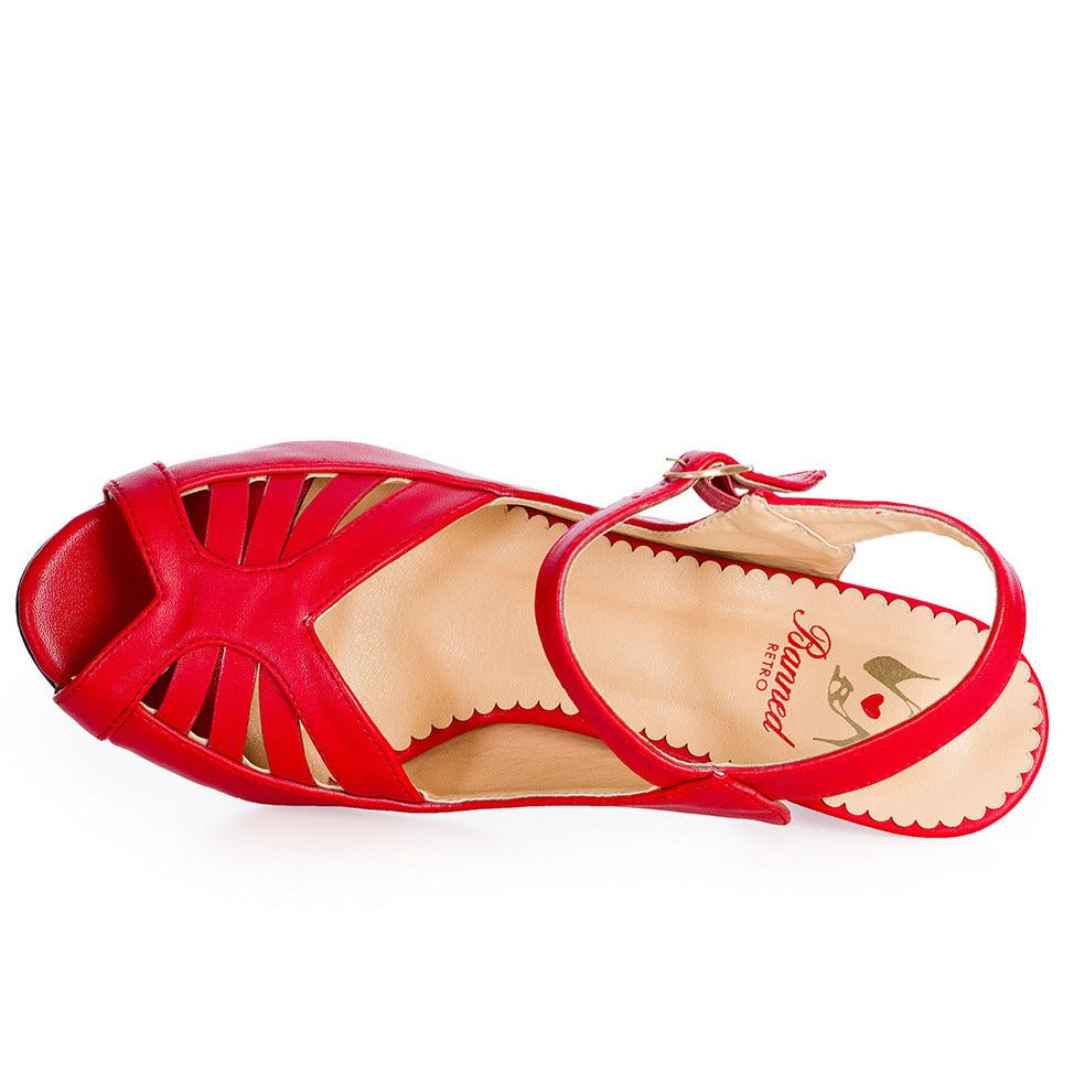 Red 1940s Ankle Strap Peep Toe Heels
