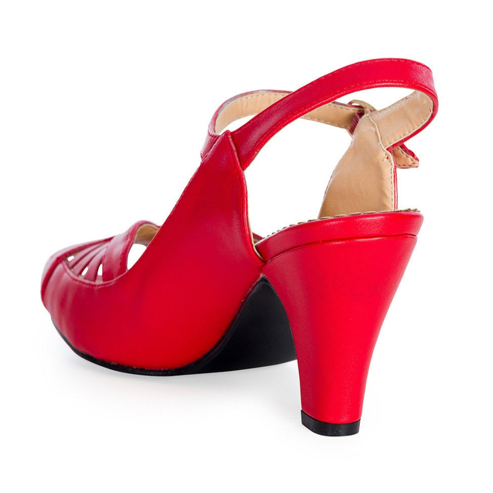 Red 1940s Ankle Strap Peep Toe Heels