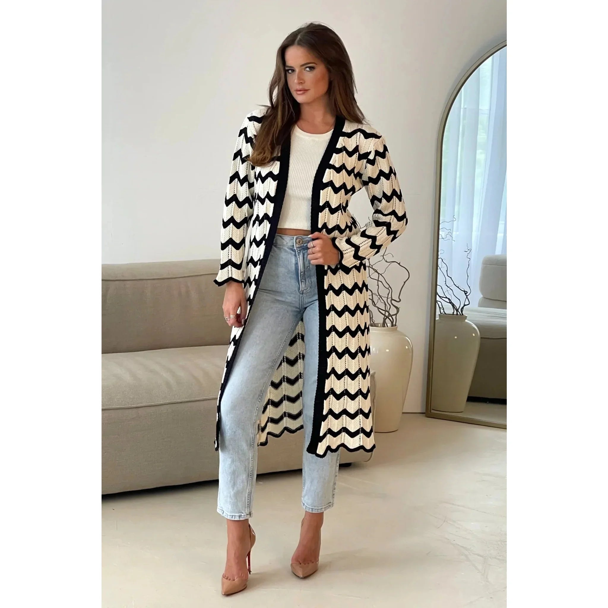 Black and white long cardigan online