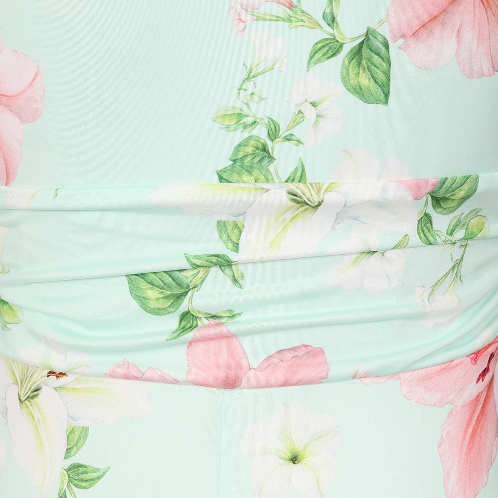 Mint Green One Shoulder Lily Floral Maxi Dress