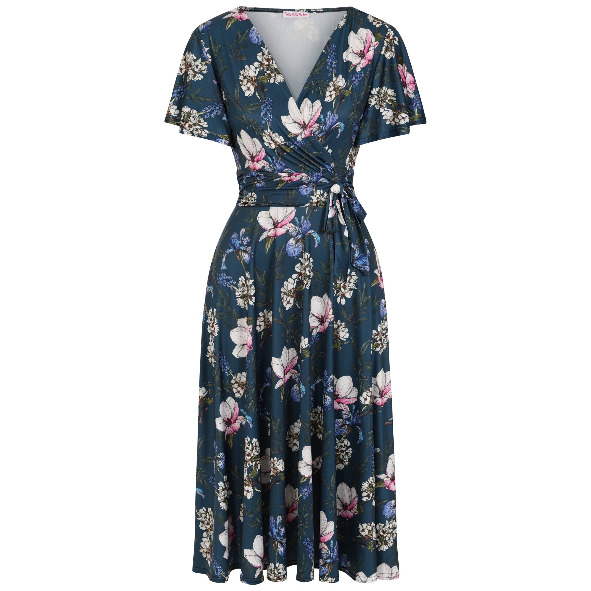 V Neck Butterfly Sleeve Dress Navy