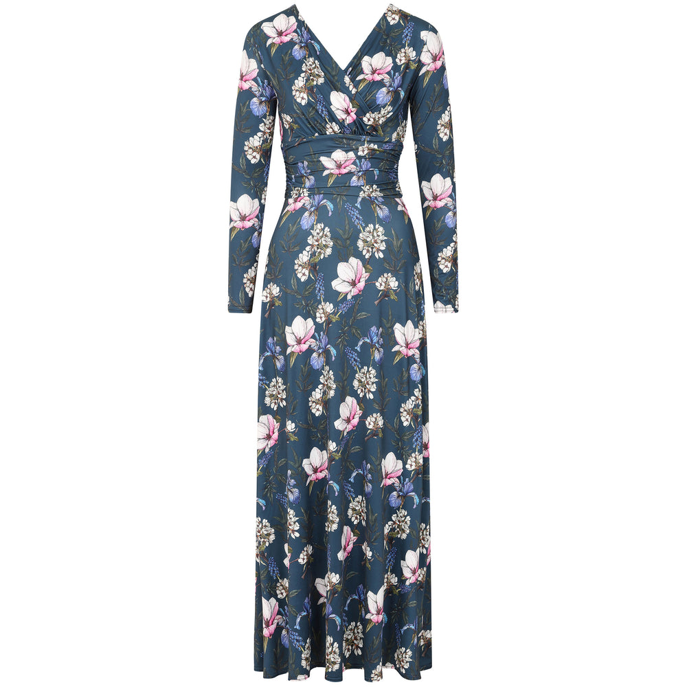 Navy Floral Long Sleeve Maxi Dress
