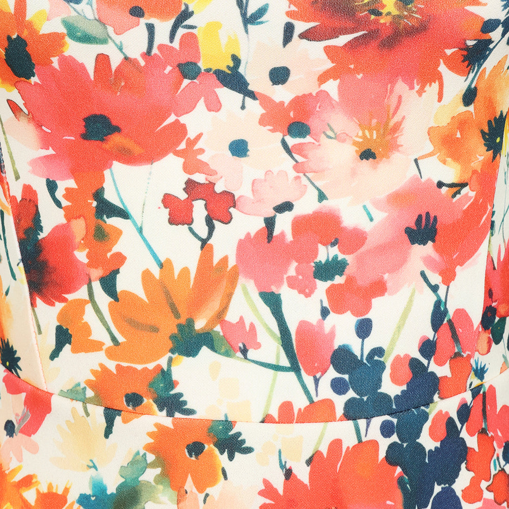 White Orange Poppy Print Audrey Style 1950s Swing Dress
