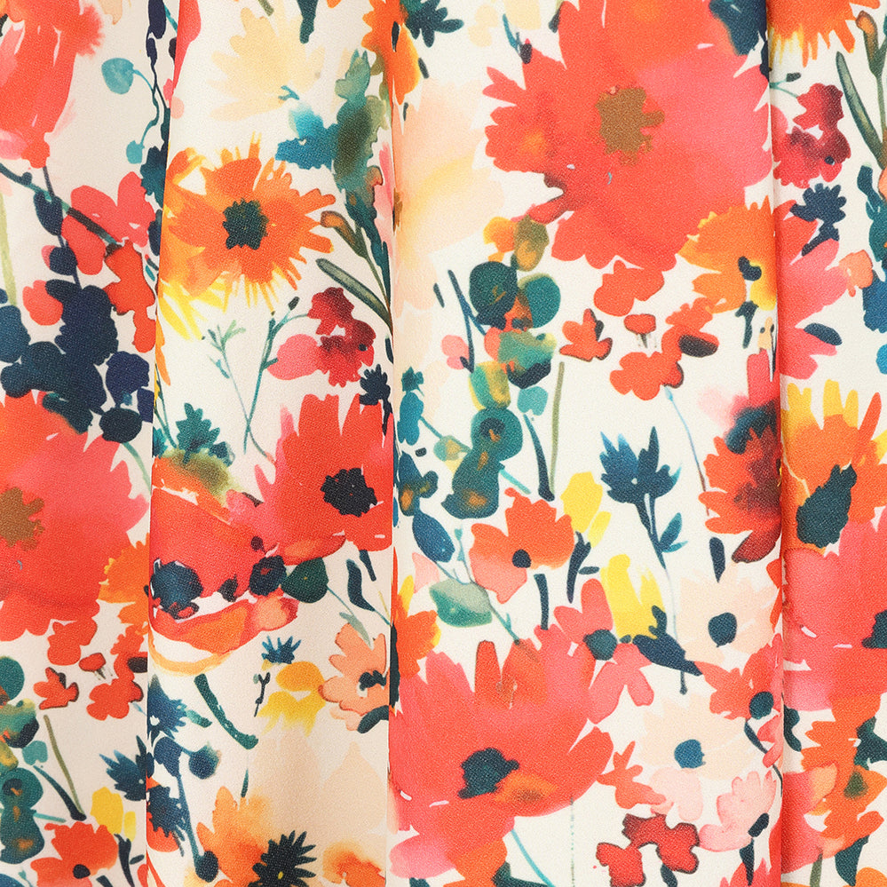 White Orange Poppy Print Audrey Style 1950s Swing Dress