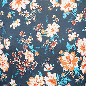 Navy Multi Floral Print 3/4 Sleeve Crossover Vintage Swing Dress