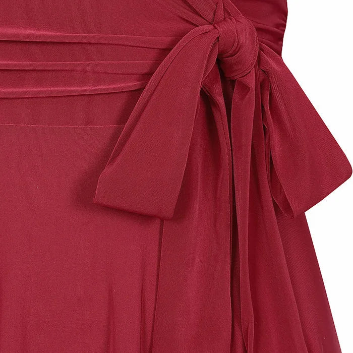 Red 3/4 Sleeve Wrap Top Vintage Swing Dress