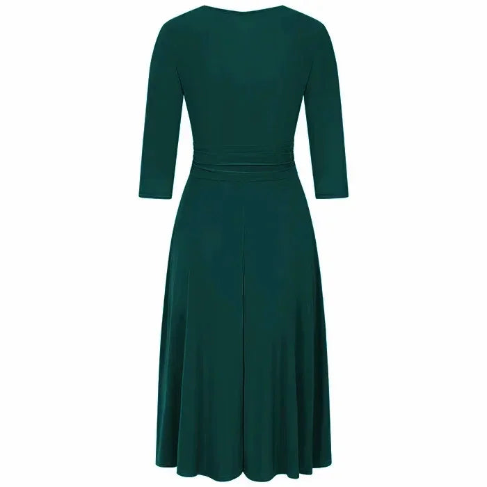 Forest Green 3/4 Sleeve Wrap Top Vintage Swing Dress