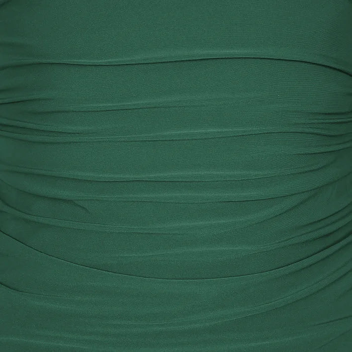 Forest Green Long Sleeve Gathered V Neck Top