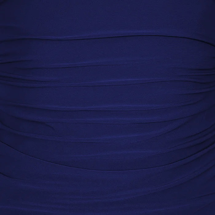 Navy Blue Long Sleeve Gathered V Neck Top