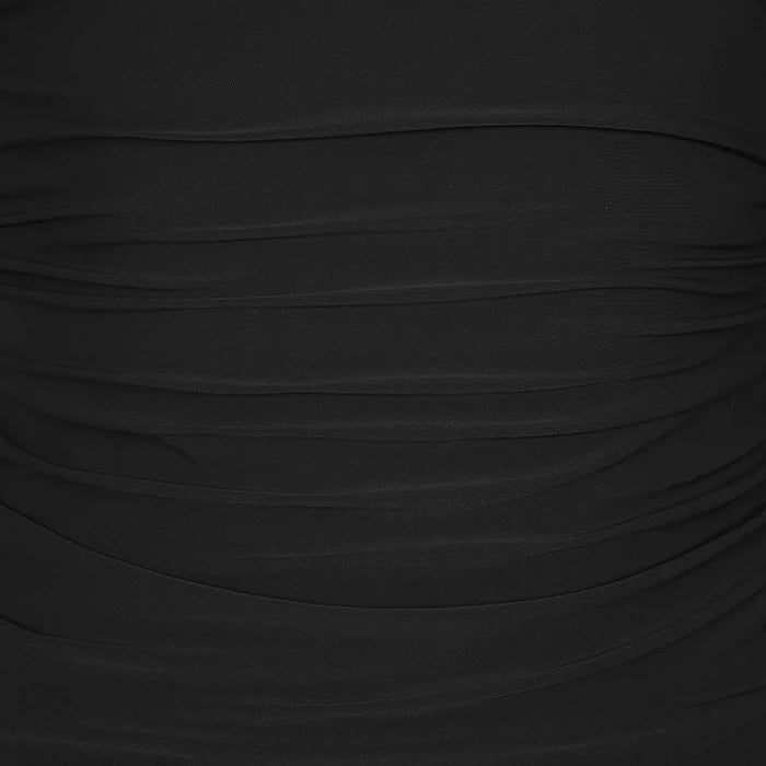 Black Long Sleeve Gathered V Neck Top