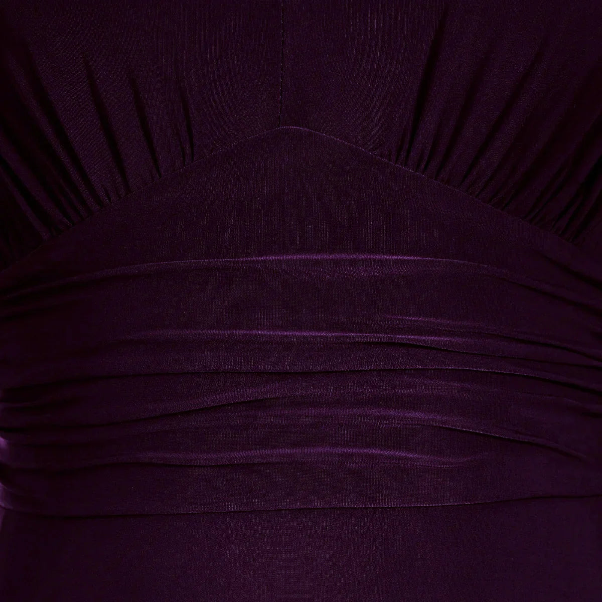 Aubergine Purple Long Sleeve Ruched Deep V Neck Dress